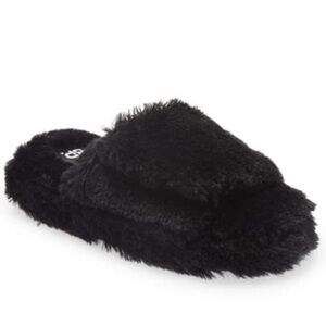 BP. Nordstrom Fawn Adjustable Faux Fur Slipper In Black  SIZE SMALL 5-6